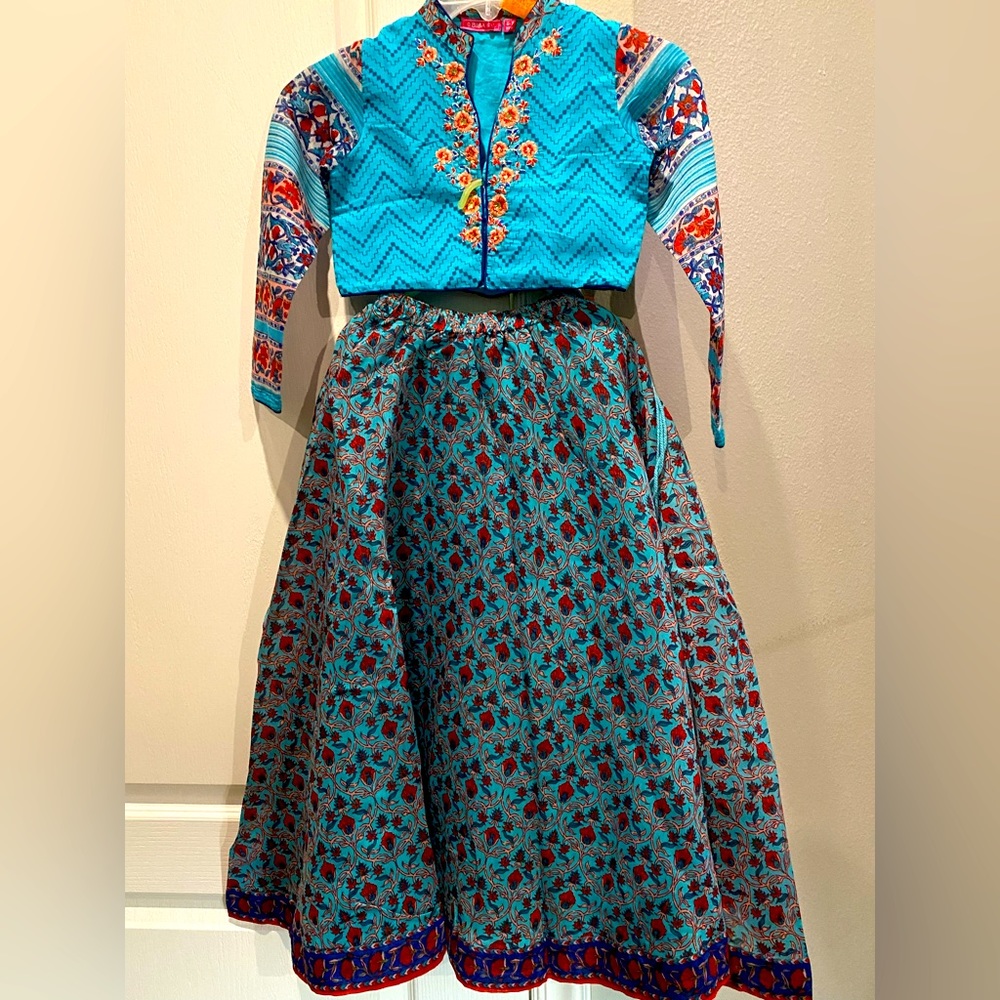 Girls pure cotton lahanga blue and red color just like new